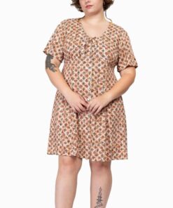 Earth Tone Batik Print Boho Mini Dress Sl15