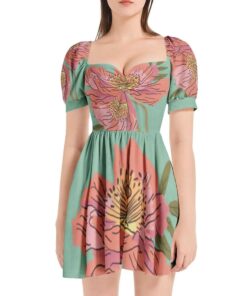 Puff Sleeve Floral Mini Dress Sl13