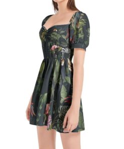 Puff Sleeve Forest Night Mini Dress Sl12